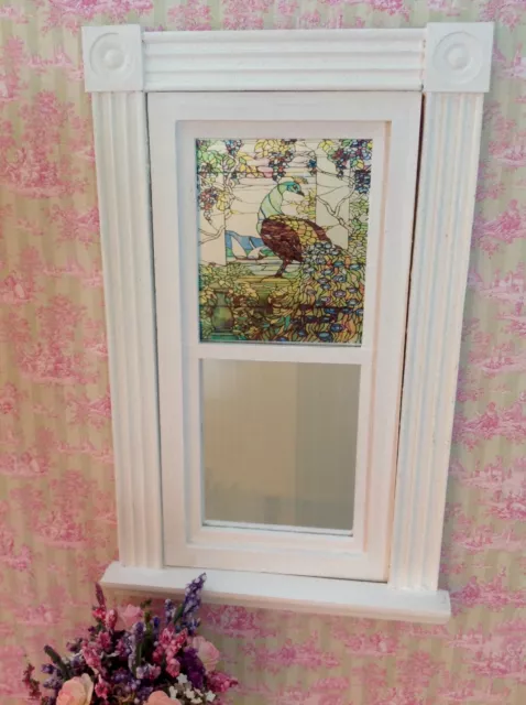 Peacock #2 Dollhouse Miniature Victorian Style Stained Glass Window film