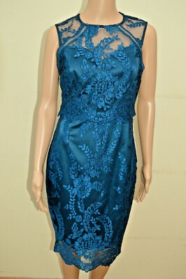 New Lipsy VIP Teal Embroidered Lace Midi Dress Sz UK 12 regular