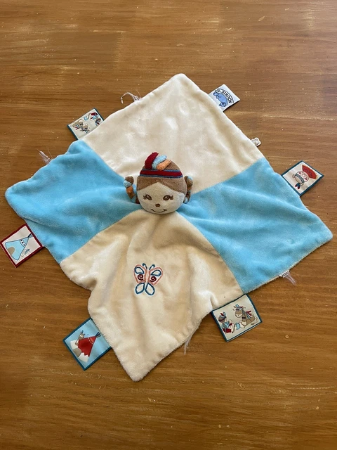 0/Doudou Plat Noa Fille Noukie's Indienne Kaya Et Pinto Bleu Beige