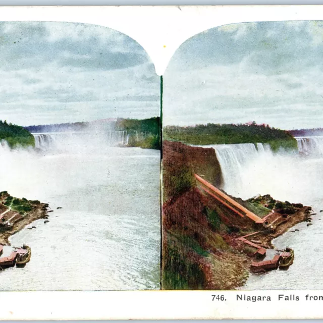 c1900s Niagara Falls, NY From Bridge Birds Eye Boat Real Photo Stereo Card V20