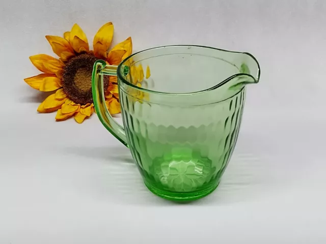 Uranium Glass Jeannette Hex Optic Honeycomb 5” Pitcher