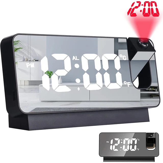 Digital Smart Projection Alarm Clock Snooze Dimmer Ceiling Projector LCD Display