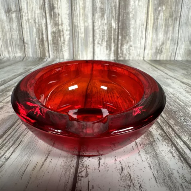 Vintage Viking Glass Ruby Red Ashtray Epic # 996 Mid Century Modern Horseshoe