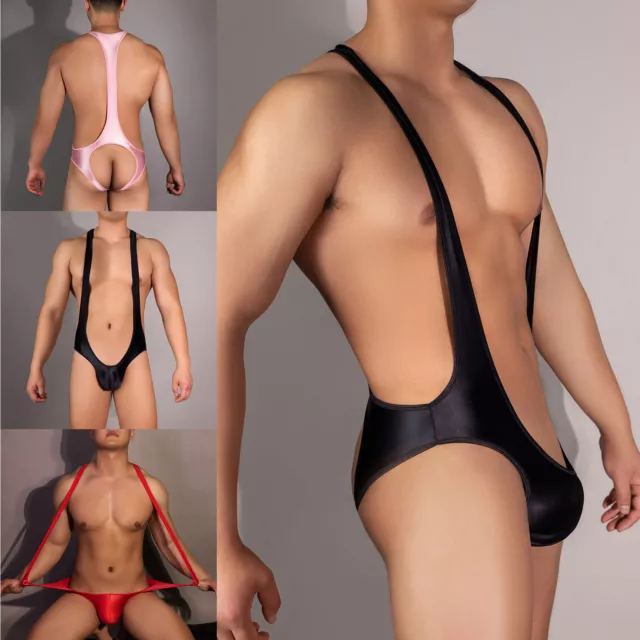 MEN'S GLOSSY NYLON Leotard Swimsuit Sleeveless Singlet Fitness Jumpsuit  $15.13 - PicClick AU
