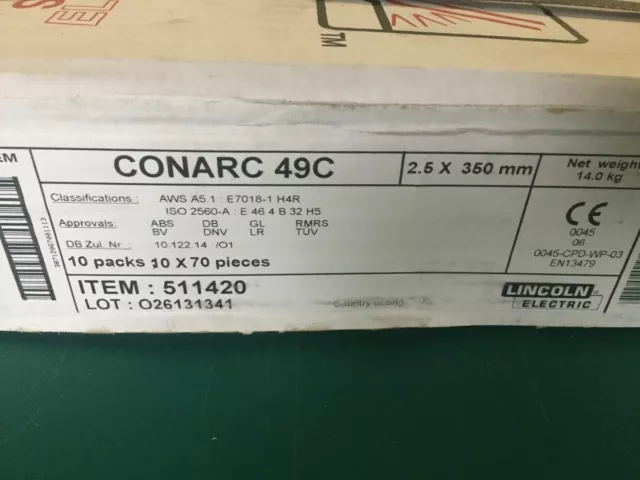 Lincoln Electric CONARC 49C 2.5x350mm 1.4k Vac Seal Low Hydrogen Welding Rods NL 3
