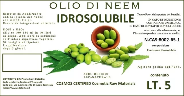 Olio di Neem - insetticida naturale biologico solubile in acqua - 5 litri