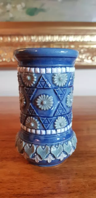 Antique Doulton Lambeth Victorian Silicon Blue Small spill Vase Dated 1881