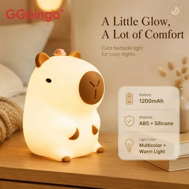 🎲 PORTABLE SILICONE Cute Capybara Night Light 3 Brightness Modes ...