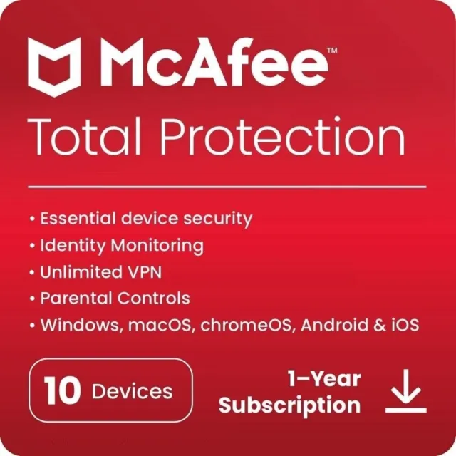 McAfee Total Protection 2024 10 Device 1 Year VPN [Download] 5 Minute Delivery