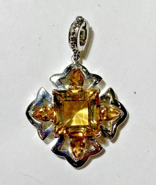 Sterling Silver Yellow Citrine Maltese Cross Filigree Dangle Charm Pendant 5L1.5