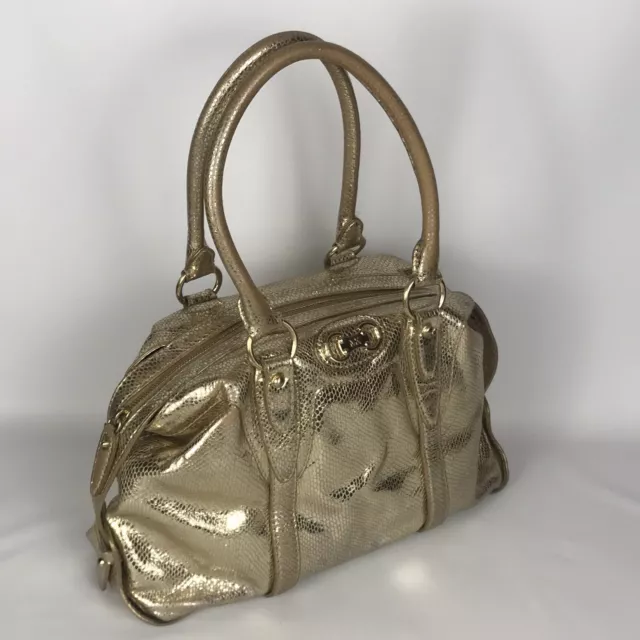 MICHAEL KORS Metallic Gold Snake Print Satchel Handbag