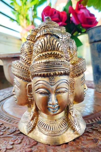 Brass Antique 4 face Buddha Head Face Showpiece Figurine For Home Office Decor
