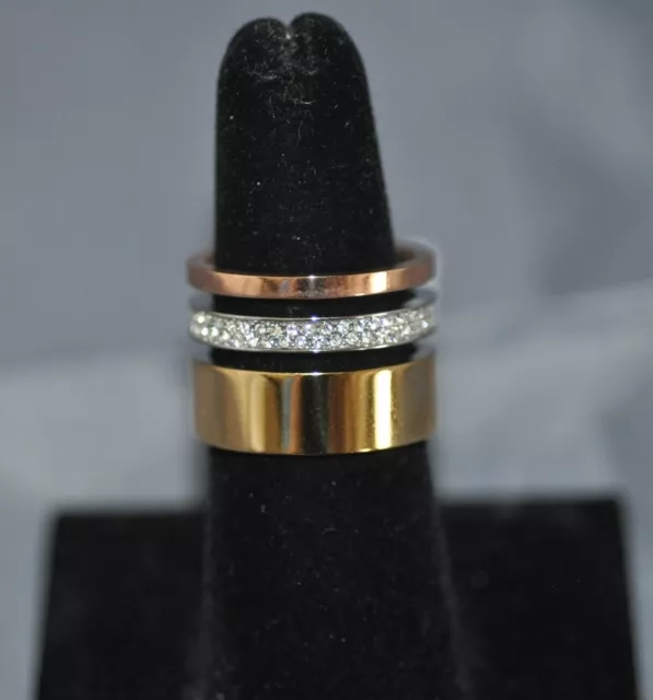 Michael Kors Brilliance Statement Tri-Color & Crystal Ring Size 7 MKJ41699987