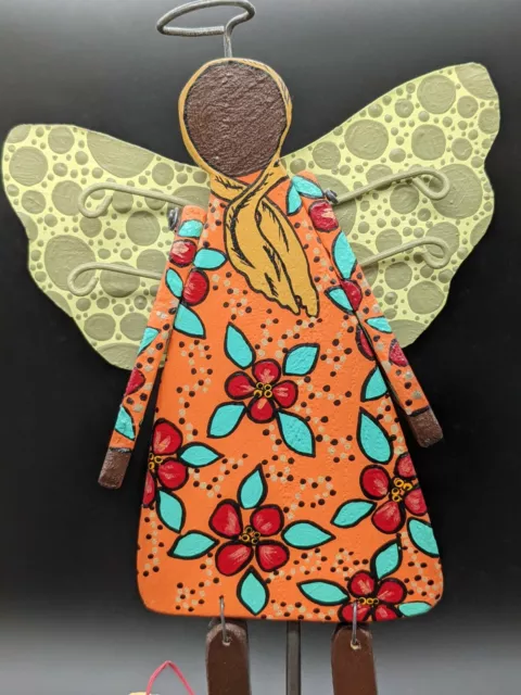 Folk Art Handcarved & Painted Wooden African Angel w/Wings & Halo Robin McNamara