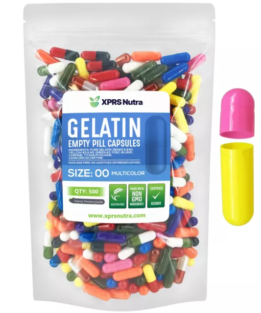 Size 00 Multi Color Empty Gelatin Pill Capsules Kosher Gelcaps Gel Made in USA