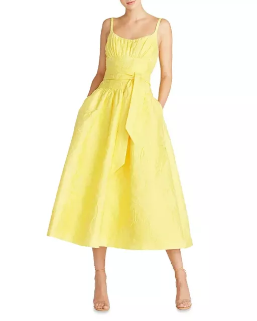 ML Monique Lhuillier Ruched Fit & Flare Dress Women's 2 Yellow Zipper Closure
