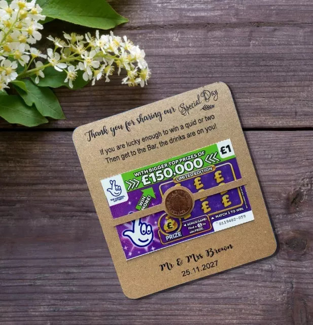 10 x Personalised Lottery ticket holders,Wedding favours,£2 scratch card  holder