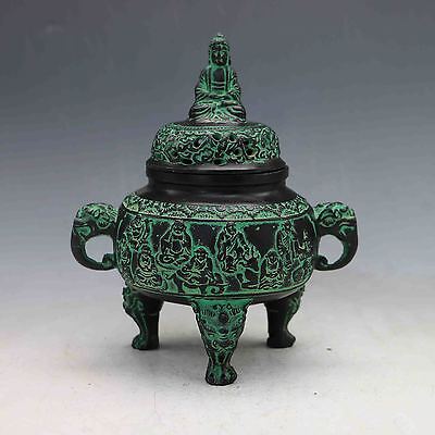 Collectible Decorated Chinese Hand-carved Bronze Buddha Incense Burner&Lid
