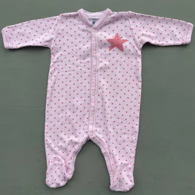 Gorgeous Baby Girls Petit Bateau Pink Star Sleepsuit Babygrow 0-3 Months