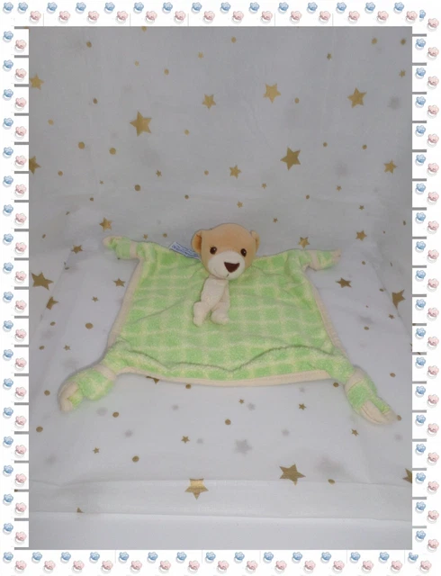 ③ - Doudou Semi Plat Carré Ours Vert Ecru Beige Blanc   Nounours