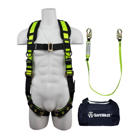 SAFEWAZE FS141-S/M Fall Prot Kit w/Bag,S/M,Snap Hk Lanyard