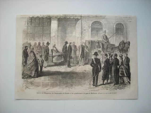 Gravure 1864. Arrivee Empereur, Imperatrice De Russie  En Gare De Mulhouse......