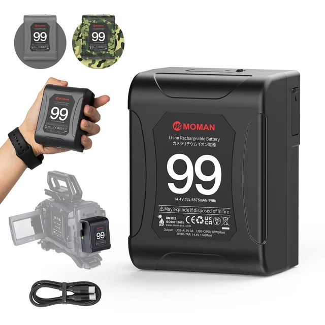 Batteria V-Mount Moman Power99 - 99Wh Per Videocamere - Con USB-C 65W E Uscite D-Tap - 530g - Foto 9