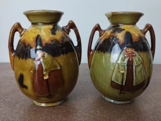 Rare, Pair of Royal Doulton Kingsware 'Witch' Double Handled Vases, 10cm Tall