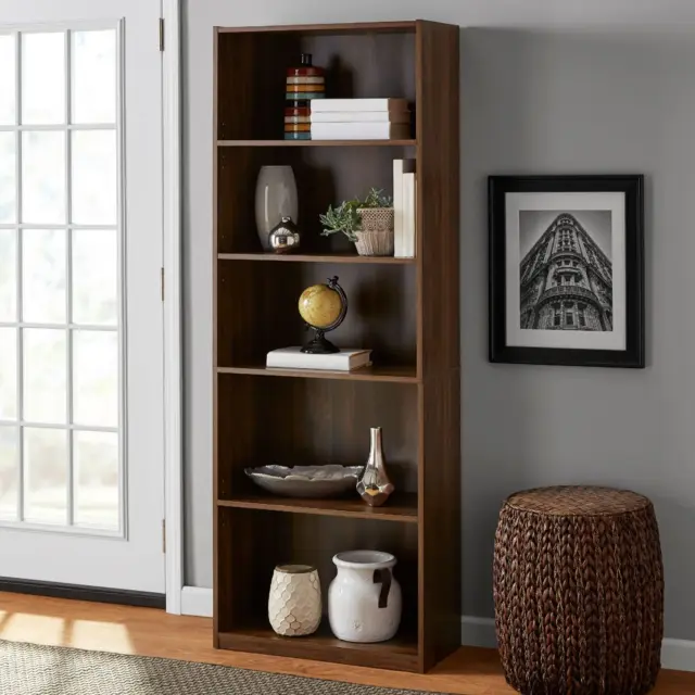 Mainstays 71" 5-Tier Open Shelf Bookcase Bookshelf w/ Adjustable Shelves, Walnut