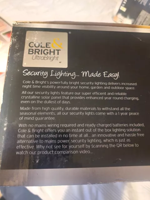 Cole & Bright solar light Security Floodlight Solar Power New & Boxed