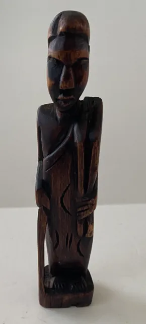 Unique 8" Authentic Hand Carved African Tribal Wood Statue Figure Male Villager