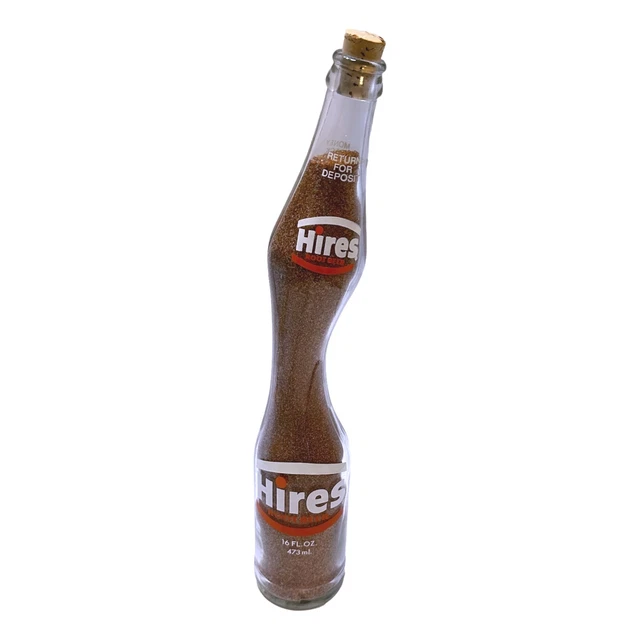 Hires Rootbeer Daliesque Bottle Sand Filled 14 in Wavy Glass