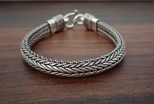 925 Sterling Silver Artisan Handcrafted Weave Chain Bracelet - Bali Chain 925