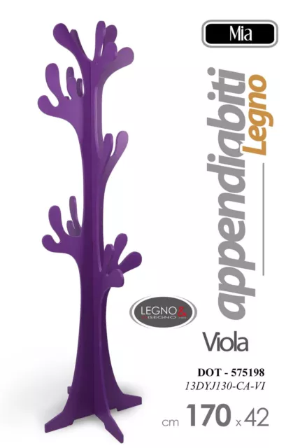 APPENDIABITI ALBERO 170cm VERTICALE ATTACCAPANNI DA TERRA LEGNO PIANTANA VIOLA