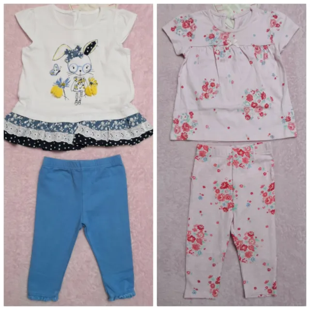 Matalan George Baby Girl floral bunny top leggings set outfit bundle 6-9 months