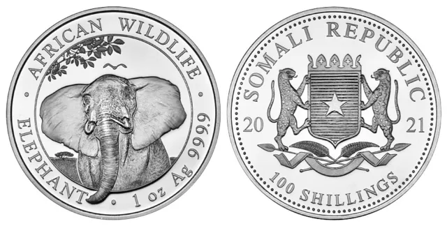 Somalia 100 Shillings Elefant 2021 - 1 Unze Silber