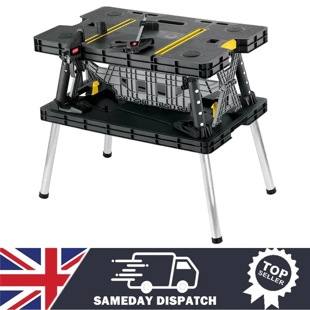 KETER FOLDING WORK Table Bench with Clamps New Quick Setup £89.95