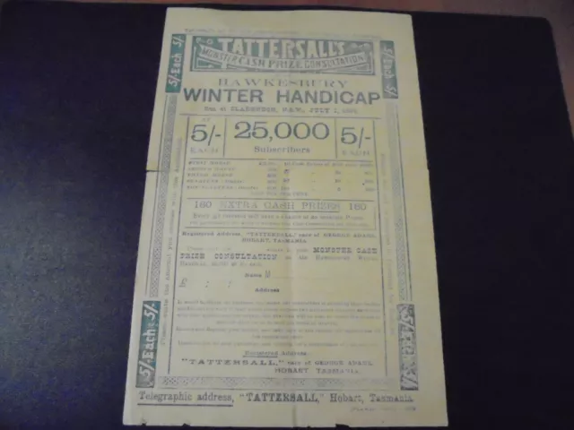 1899 Tattersall's Winter Handicap  5/- CLARENDON, NSW JUL 1