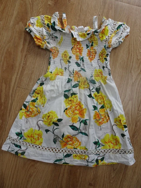 RIVER ISLAND abito sole estivo bianco giallo floreale età 6 anni eccellente