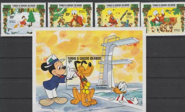 Turks And Caicos 1984 Disney Donald - 4 V + 1 Bf Mnh Mf99119