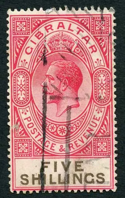 Gibraltar SG105 KGV 5/- Carmine and Black fine used