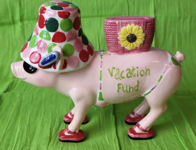 Vacation Fund Pig In Flip Flops And Floppy Hat Piggy Bank