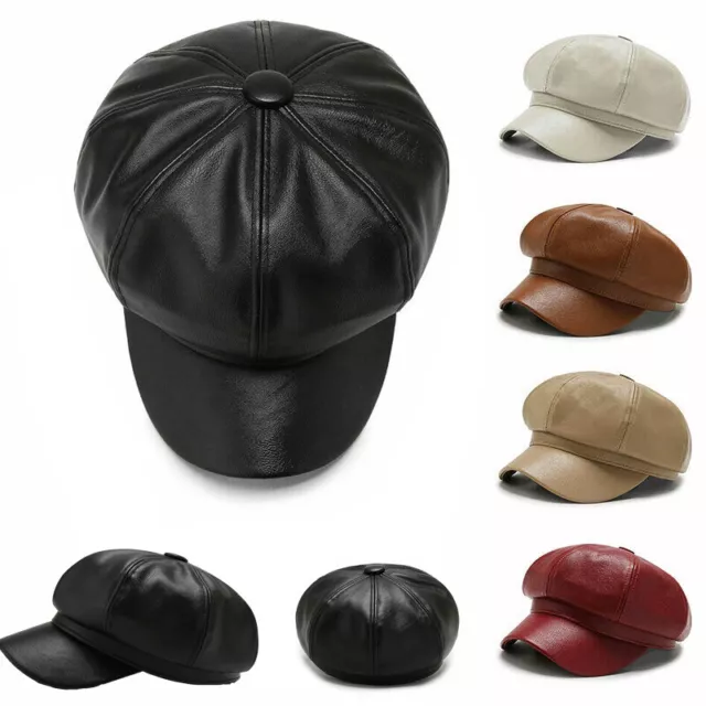 Winter Ladies Women Girls Leather Baker Boy Peaked Cap Newsboy Hat Vintage UK