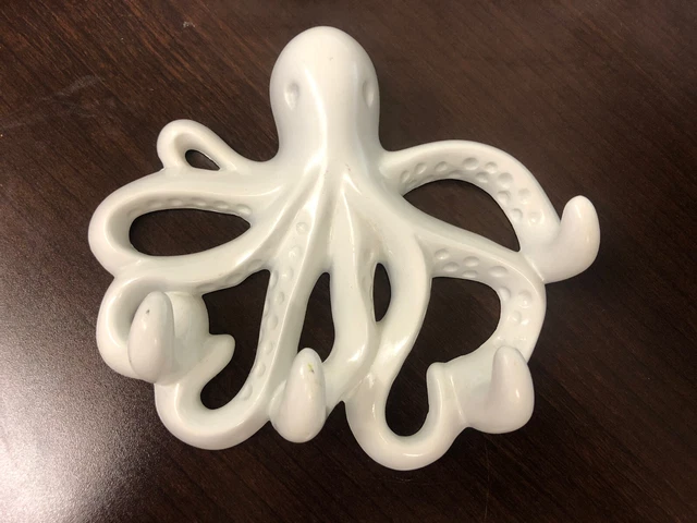 Octopus Resin Hooks Wall Decor Key Jewelry Towel Leash Hanger Beach Ocean White