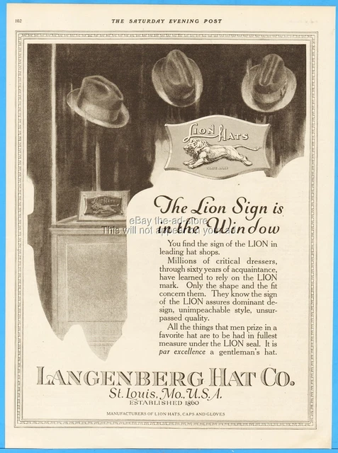 1919 Langenberg Lion Hat Co St Louis MO Early 1900s Men's Fashion Style Print Ad