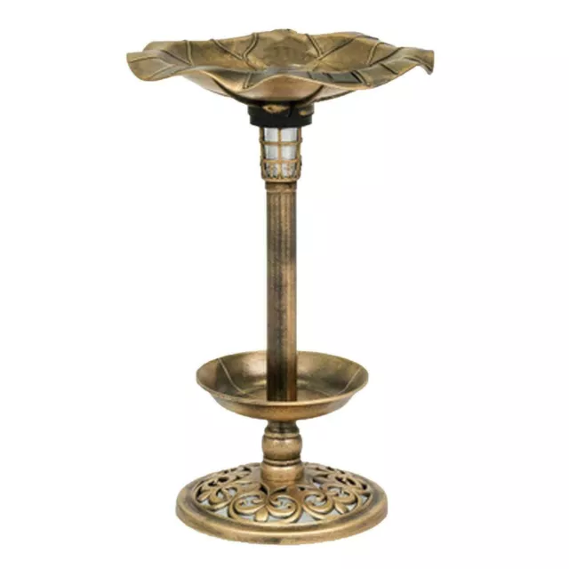 Bronze Garden Bird Hotel Feeder & Bath Pedestal Table Station With Solar Light