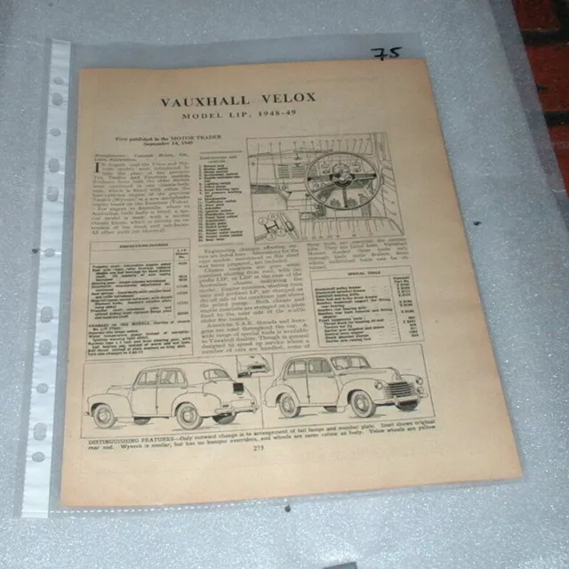 Vauxhall Velox Lippenmotor Trader Service Informationsblätter. Kostenloser Britischer Post