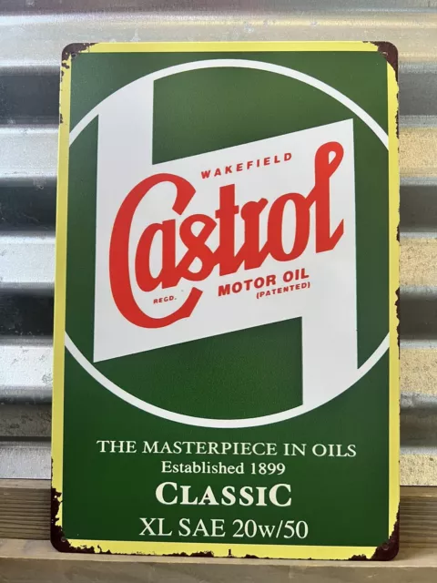 Wakefield Castrol Motor Oil Tin Metal Sign Classic 20W50 8”x12”  DISTRESSED LOOK