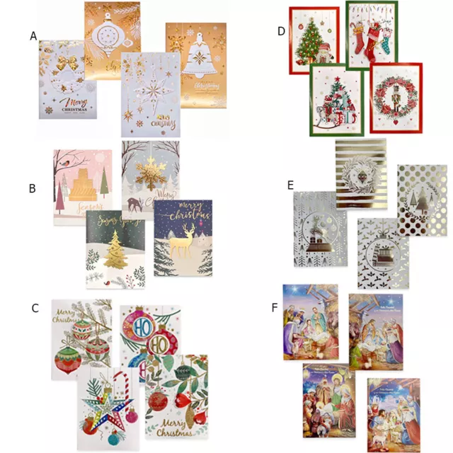 12x Christmas Xmas 3D Premium Greeting Cards w Envelopes Glitter Foil