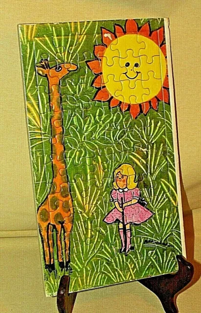 Giraffe Puzzle Frame Tray Monahan Little Girl Pink Dress Sun Sunshine Vintage.